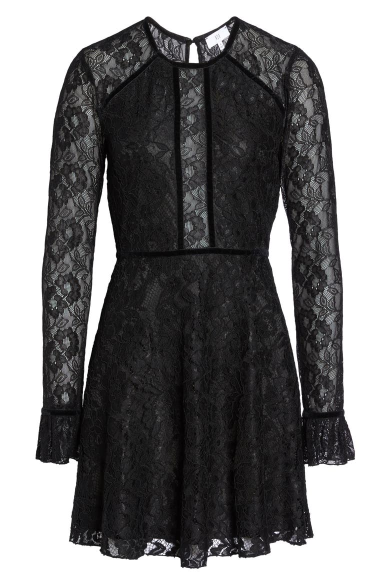 Chantilly Lace Skater Dress, Alternate, color, BLACK