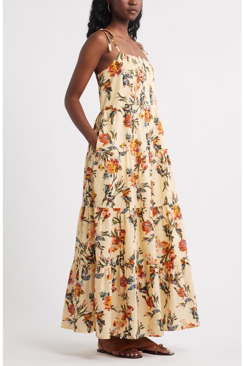 Tie Shoulder Tiered Maxi Dress, Alternate, color, BEIGE GELATO FERRAH BLOOMS