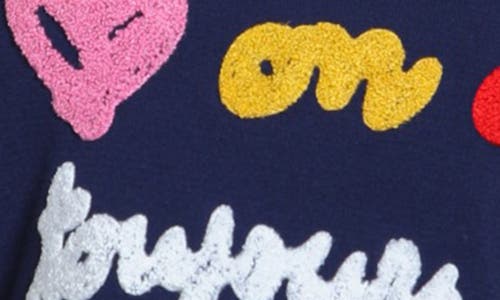 Apny Bouclé Accent Graphic Crewneck Sweater In Navy Multi