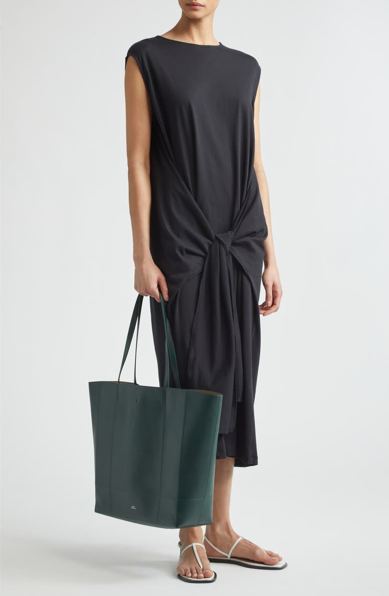 TOTEME Tie Waist Organic Cotton Jersey Midi Dress, Alternate, color, Black