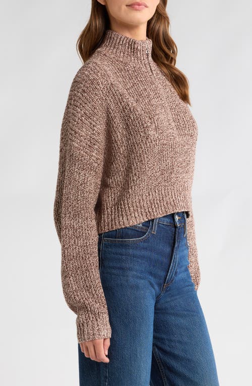 Staud Hampton Half Zip Crop Sweater In Mocha Melange