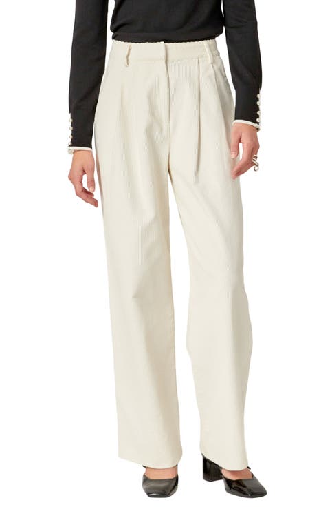 Yellow Button Pockets Corduroy Wide Leg Pants High Waist Spring main image 1