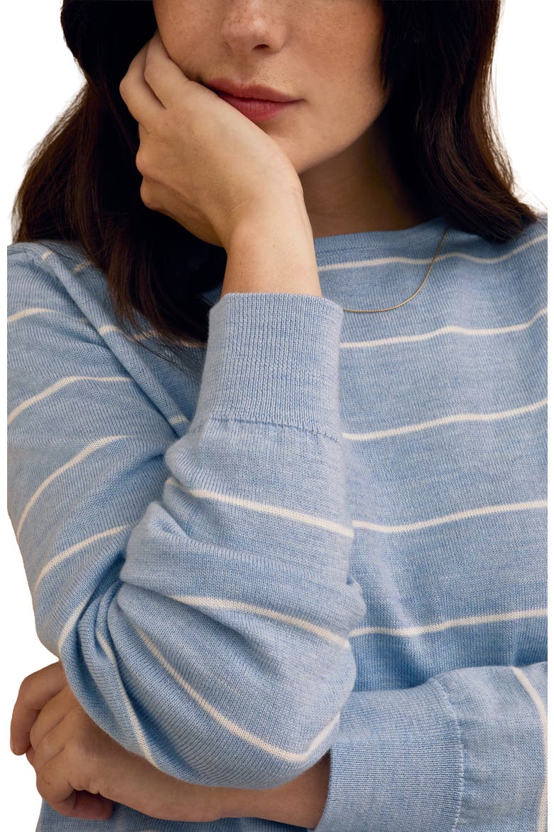 Merino Fine Knit Boat Neck Jumper, Alternate, color, Vintage Blue Stripe