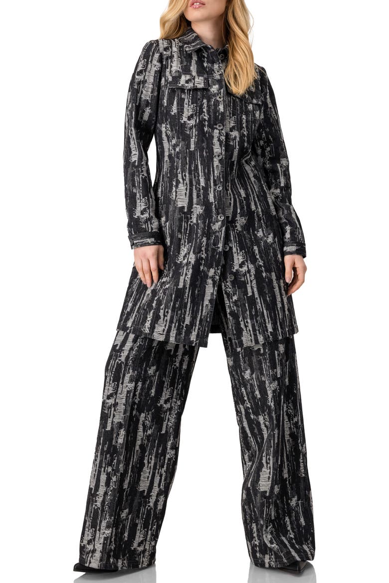 Abstract Denim Long Jacket, Alternate, color, Black