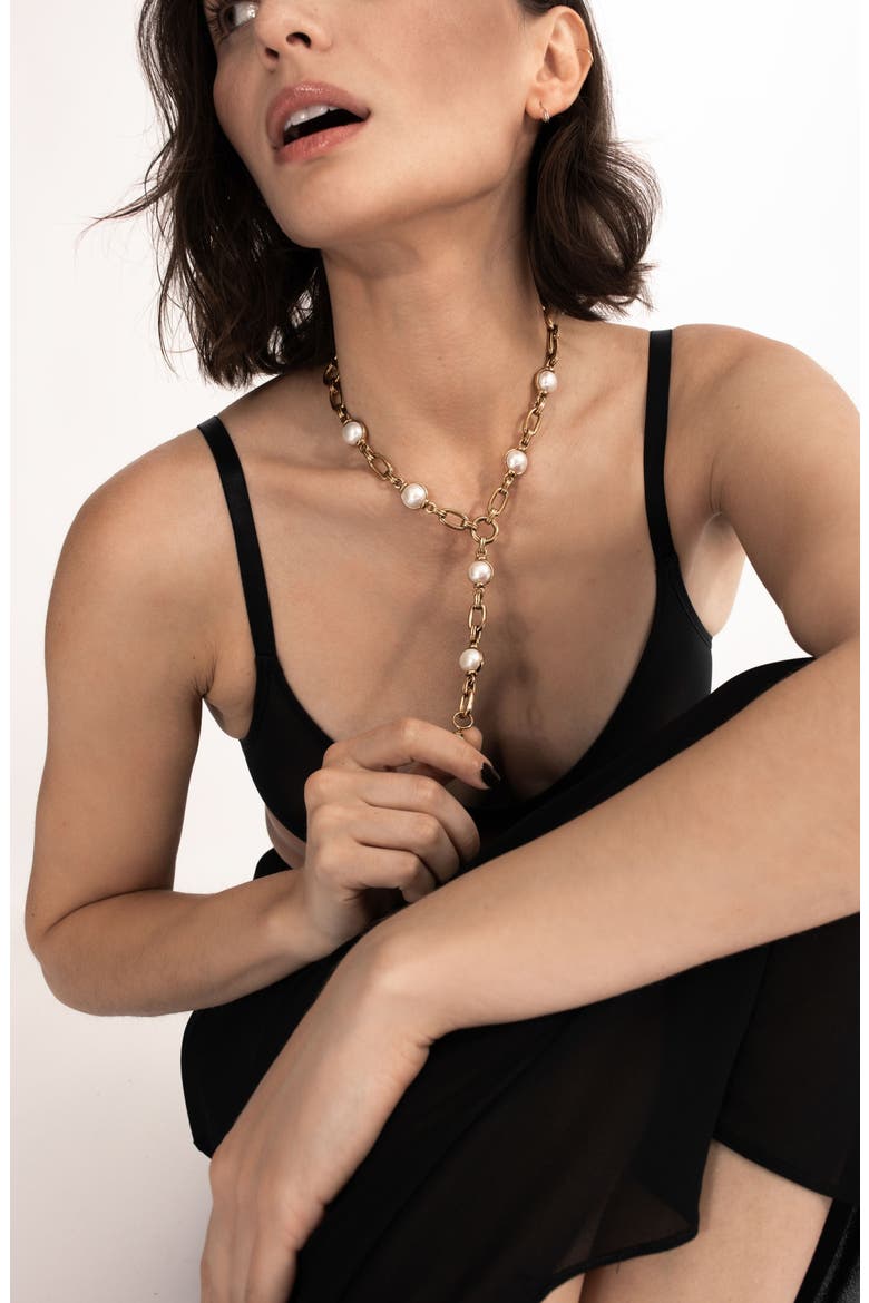 Freshwater Pearl Station Y-Necklace, Alternate, color, WHITE
