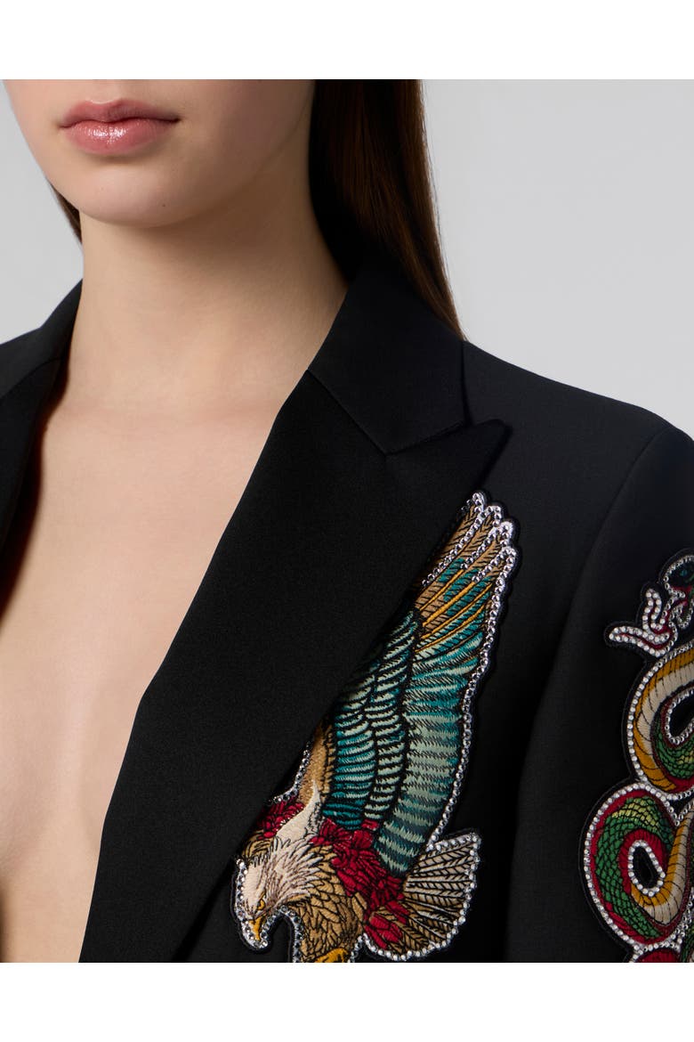 Boyfriend's Fit Blazer Tattoo Patches Women, Alternate, color, black