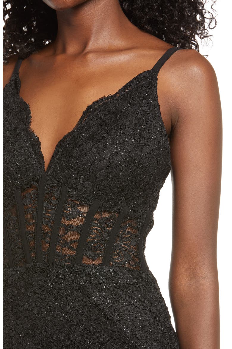 Morgan & Co Crystal Lace Sheath Minidress, Alternate, color, BLACK