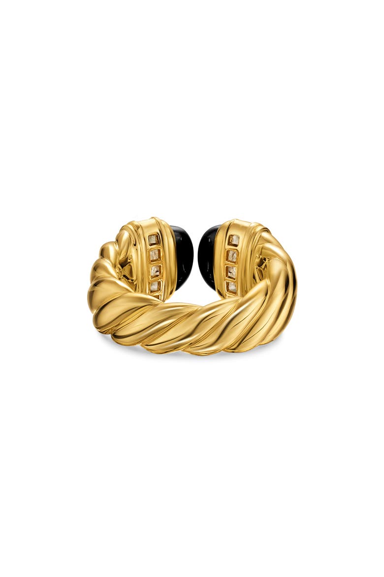 Sculpted Cable Open Cocktail Ring in 18K Yellow Gold with Black Onyx & Diamonds, 12.4mm, Alternate, color, BLACK ONYX