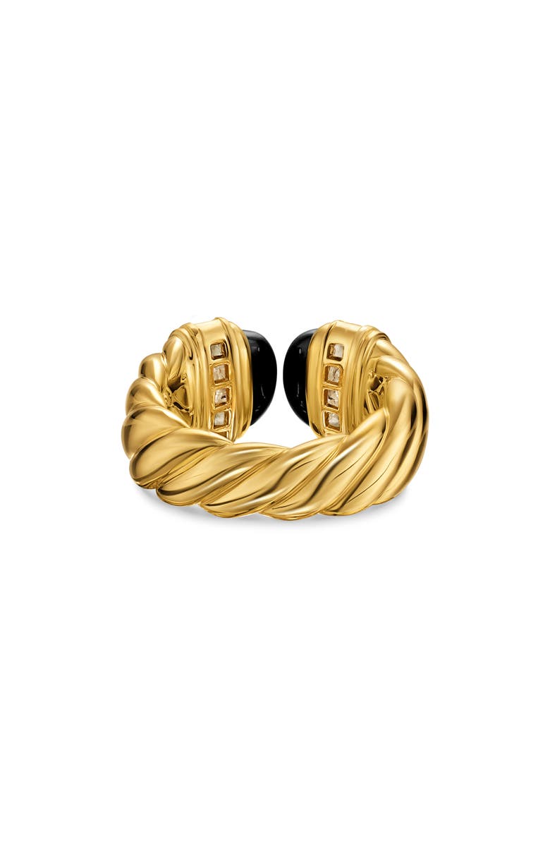 David Yurman Sculpted Cable Open Cocktail Ring in 18K Yellow Gold with Black Onyx & Diamonds, 12.4mm, Alternate, color, Black Onyx