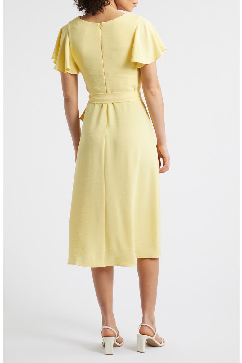 Flutter Sleeve Tie Waist Crepe Midi Dress, Alternate, color, LEMON
