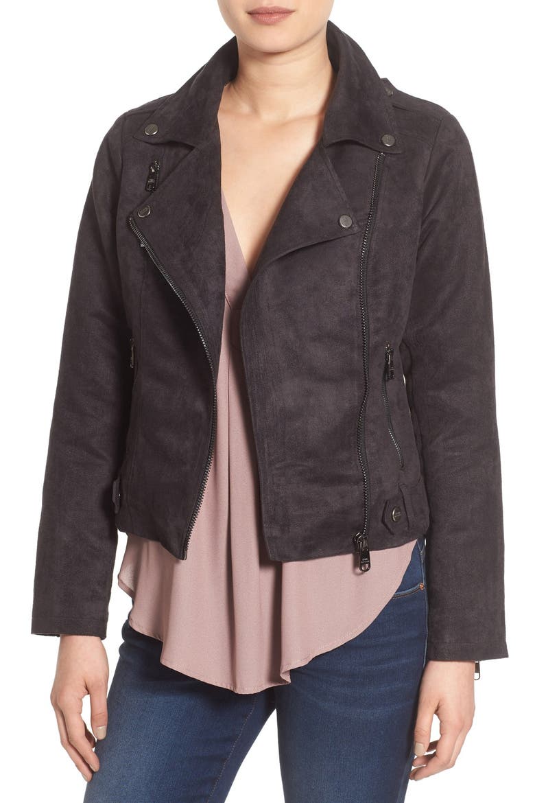 Faux Suede Moto Jacket, Main, color, BLACK