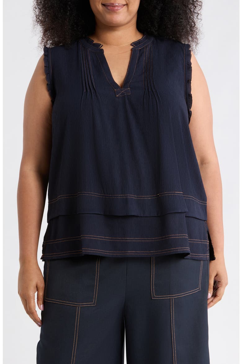 Topstitched Sleeveless Top, Main, color, NAVY/ KHAKI