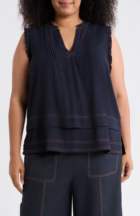 Topstitched Sleeveless Top (Plus)