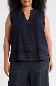 Adrianna Papell Topstitched Sleeveless Top