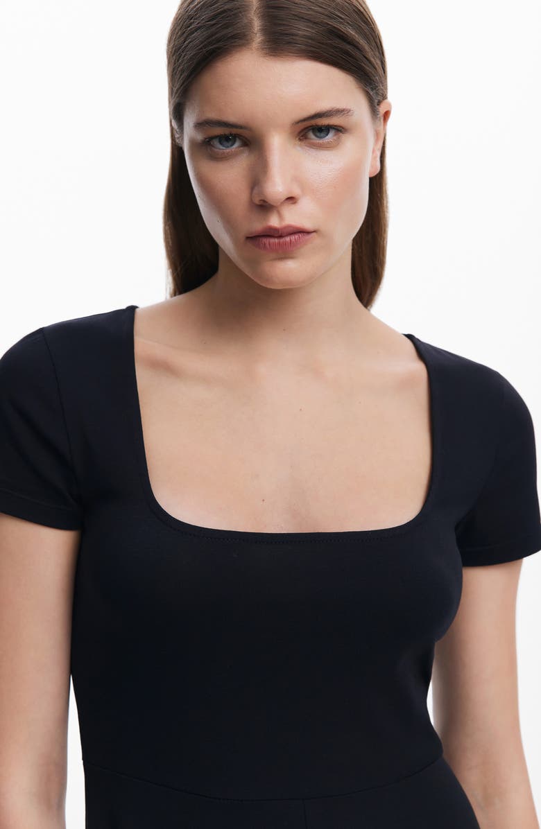 Desigual Floral Square Neck Cotton Graphic Midi Dress, Alternate, color, 