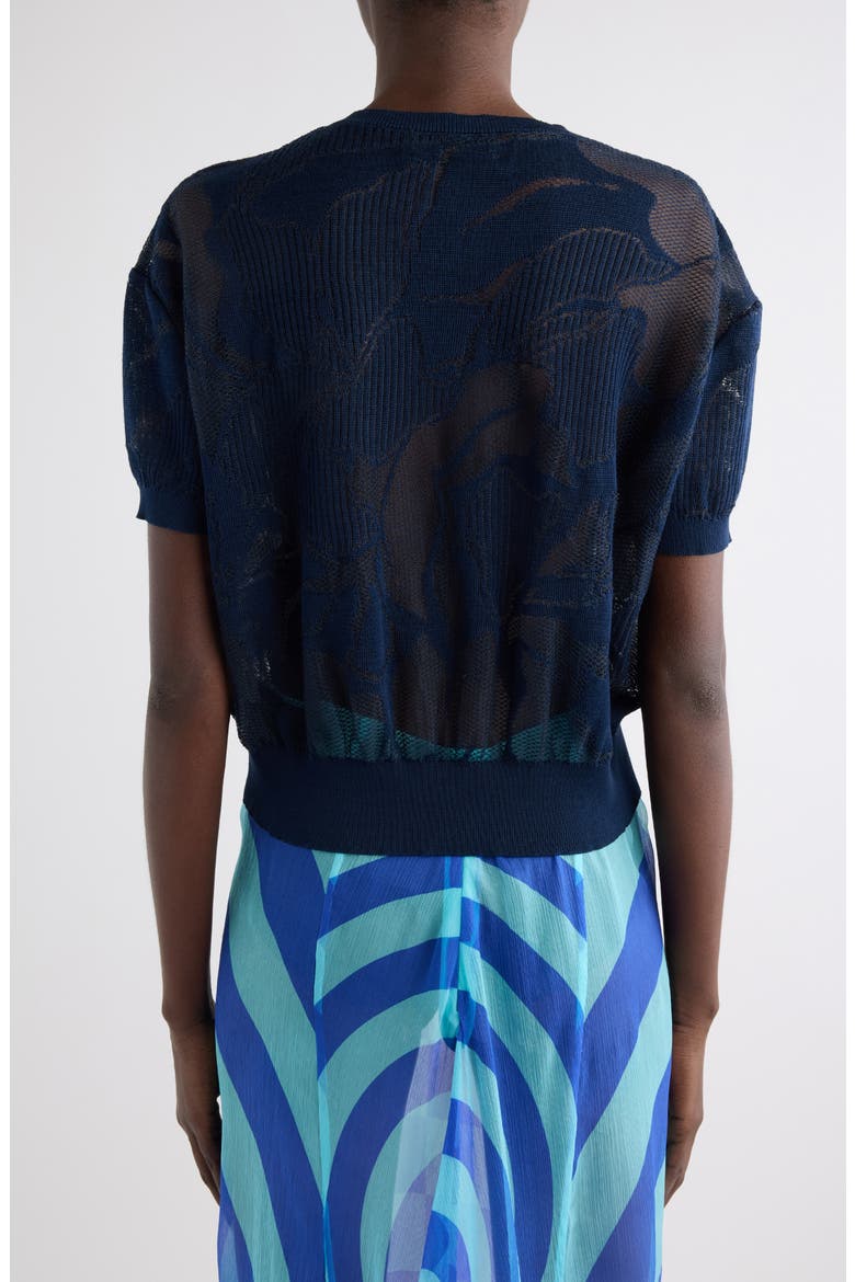 Floral Pattern Mixed Stitch Crewneck Sweater, Alternate, color, NAVY