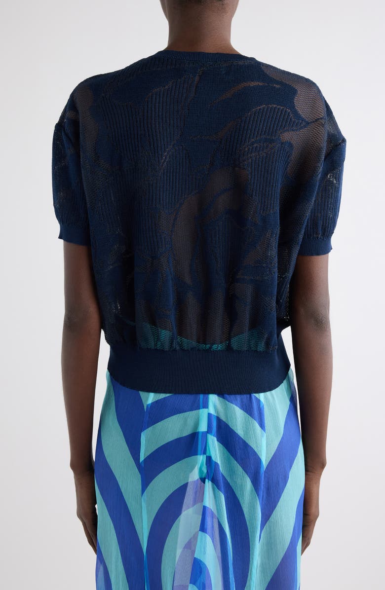 Dries Van Noten Floral Pattern Mixed Stitch Crewneck Sweater, Alternate, color, Navy