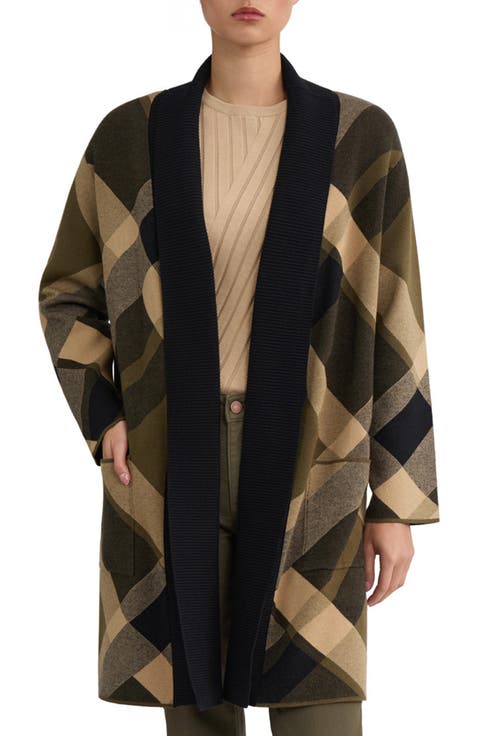 Plaid Turnback Collar Cardigan