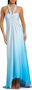 Mac Duggal Charmeuse Tie Halter Neck Ombre Gown