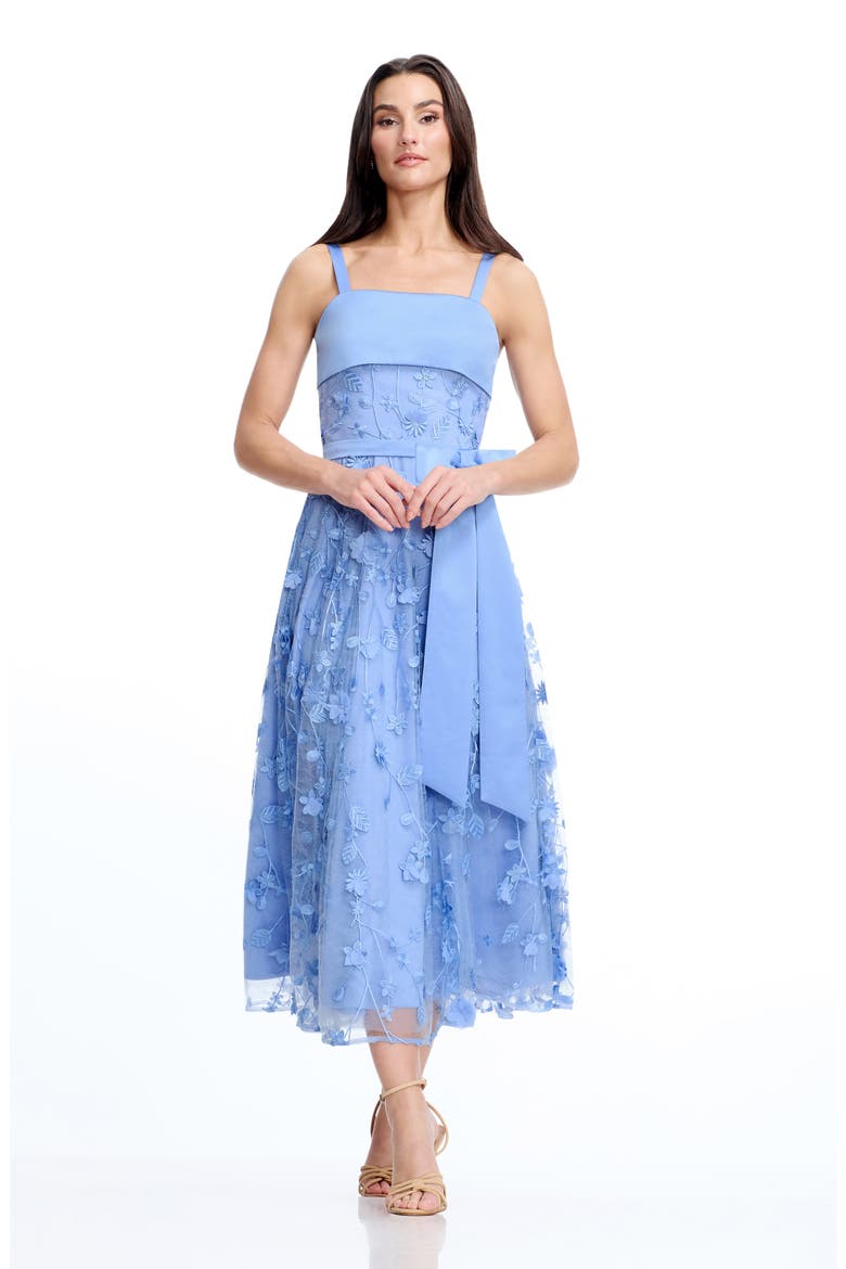 Leona Embroidered Tulle Midi Dress, Alternate, color, SKY