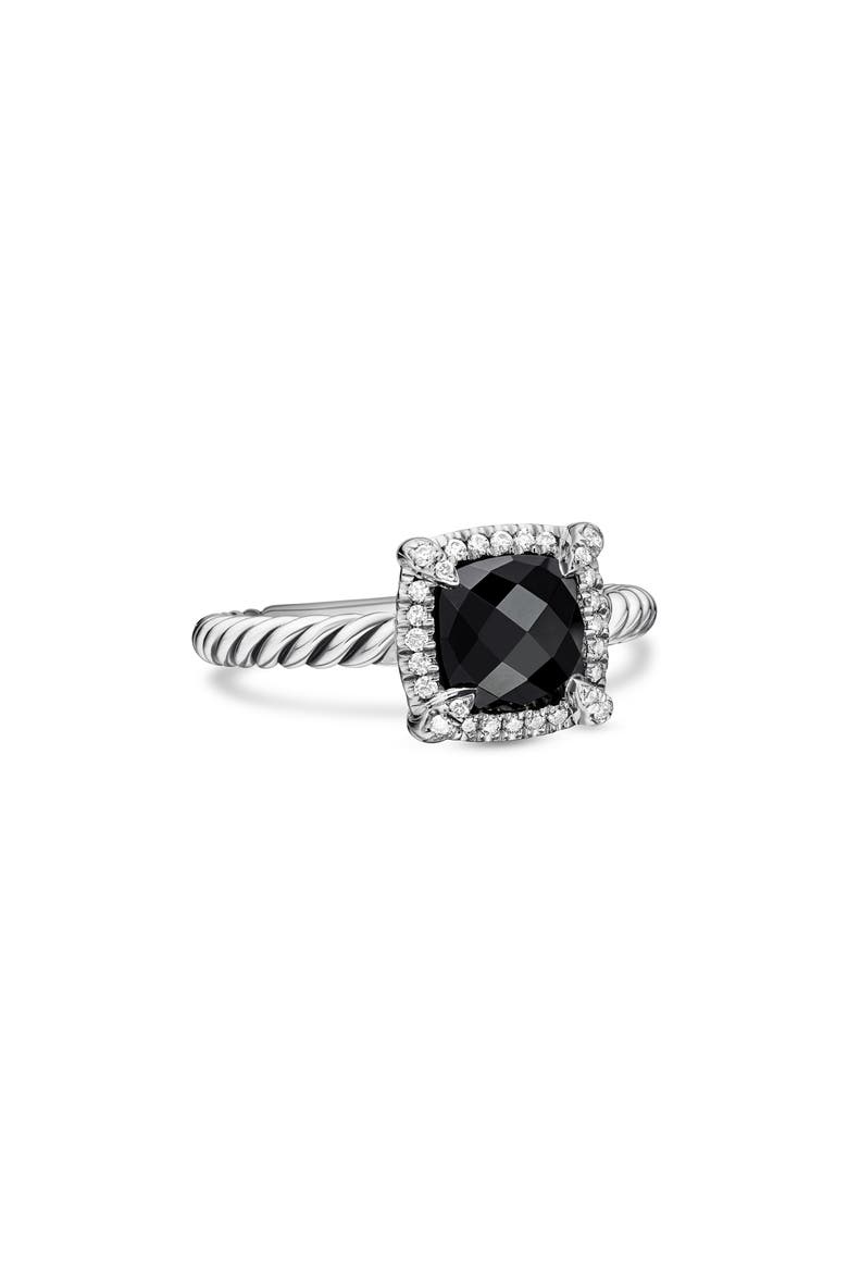 Petite Chatelaine® Pavé Bezel Ring with Semiprecious Stone and Diamonds, Main, color, SILVER PAVE/ BLACK ONYX
