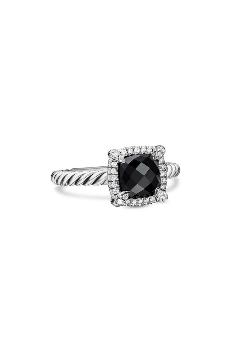 David Yurman Petite Chatelaine<sup>®</sup> Pavé Bezel Ring with Semiprecious Stone and Diamonds, Main, color, Silver Pave/ Black Onyx