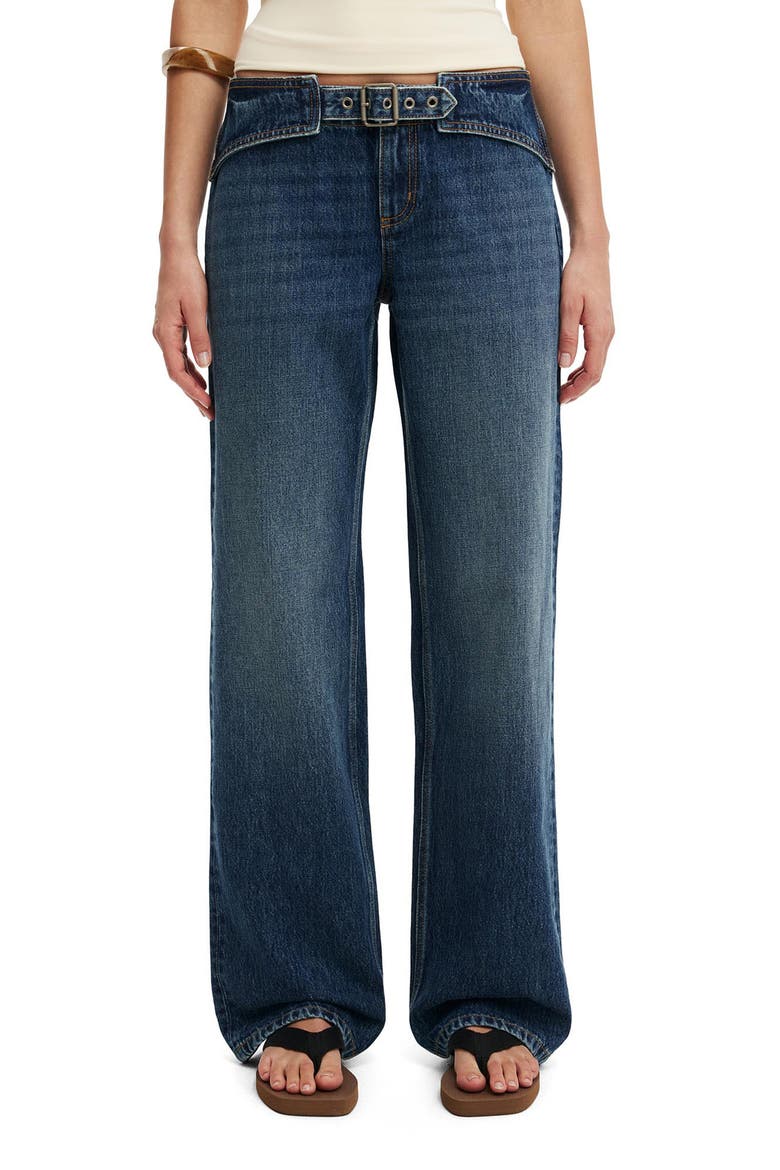 Belted Low Rise Straight Leg Jeans, Main, color, SCORPIO BLUE BELT