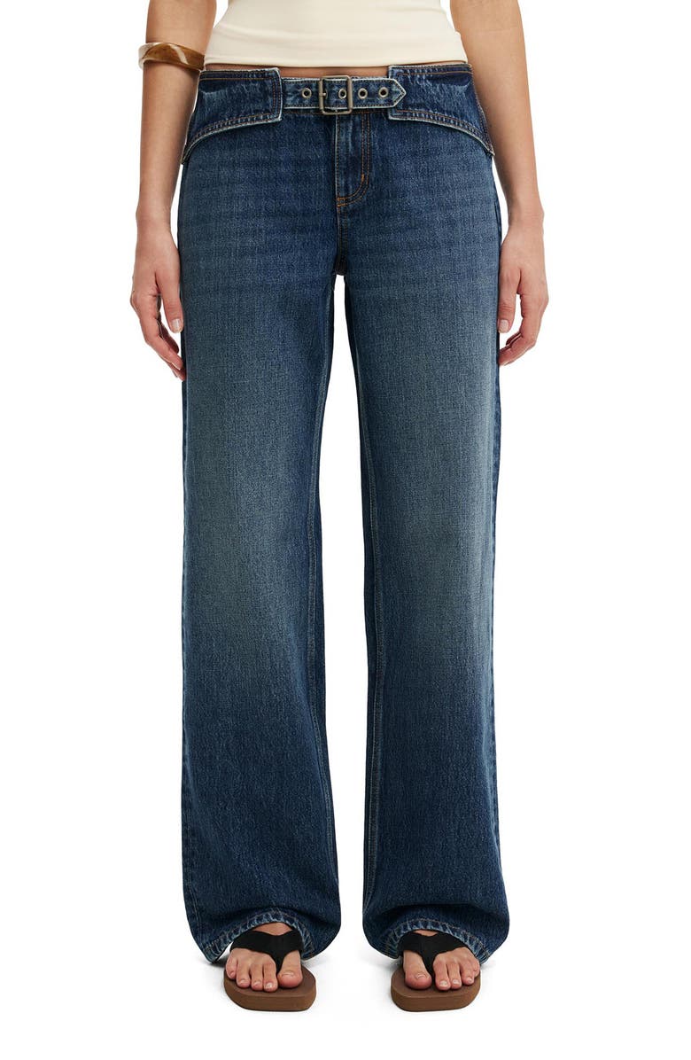 Cotton On Belted Low Rise Straight Leg Jeans, Main, color, Scorpio Blue Belt