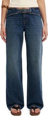 Cotton On Belted Low Rise Straight Leg Jeans