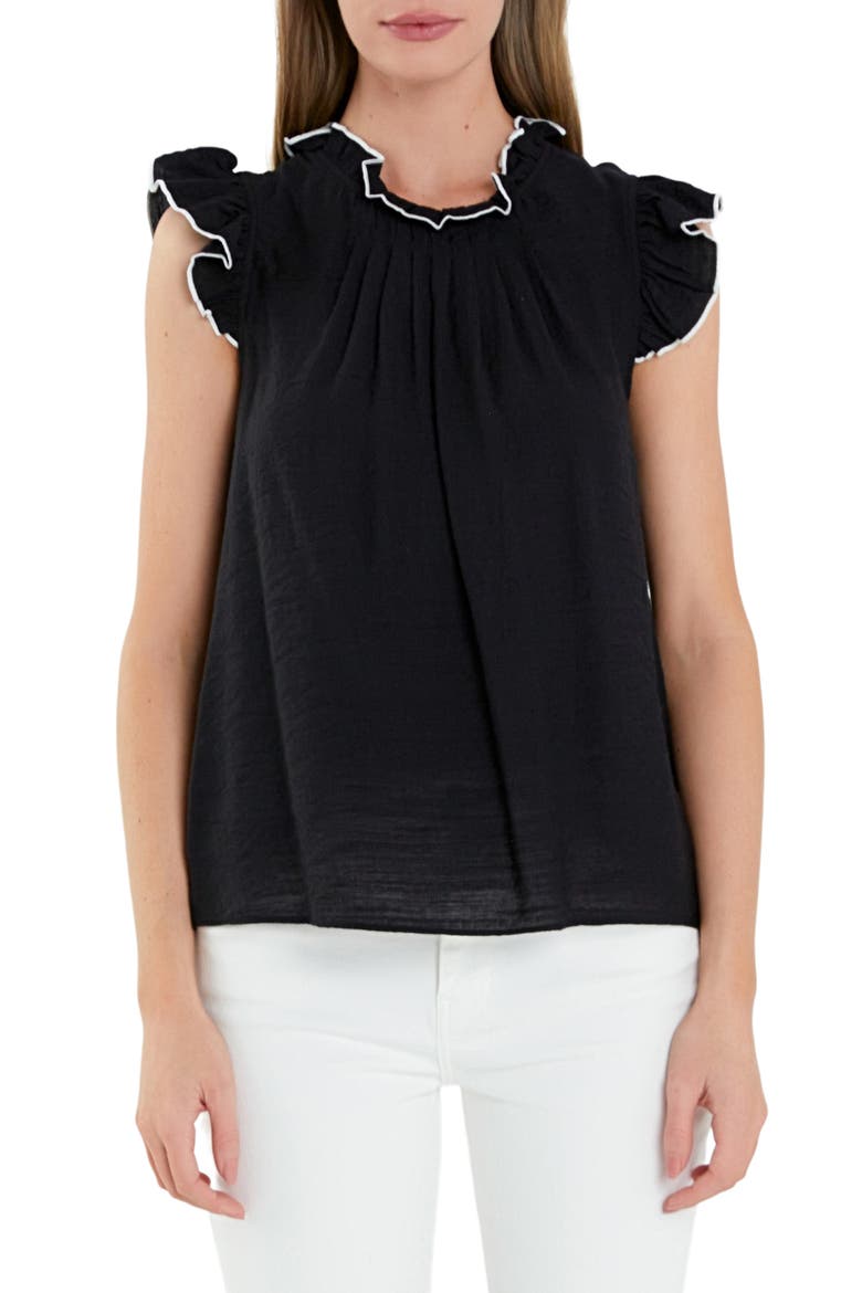 Flutter Sleeve Top, Main, color, BLACK