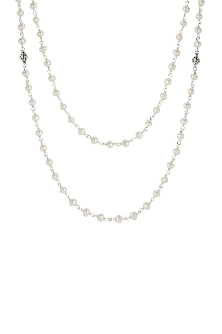 Luna Long Freshwater Pearl Necklace, Alternate, color, SILVER/ PEARL