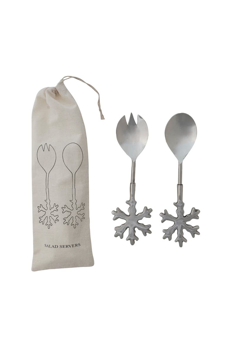 Snowflake Handle Nickel Salad Servers, Aluminum & Stainless Steel, Alternate, color, Nickel Finish