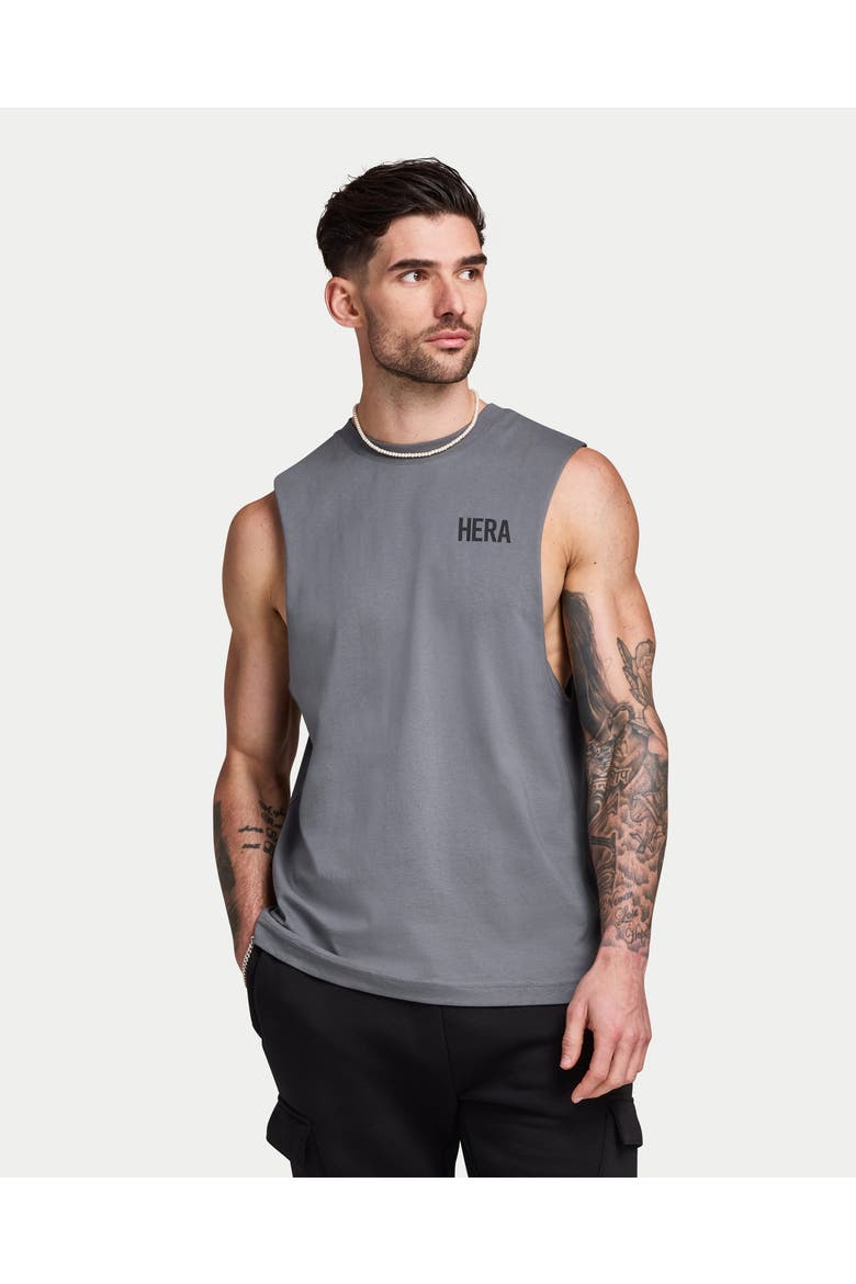 Crew Neck Relaxed Fit Printed Vest, Main, color, Charcoal
