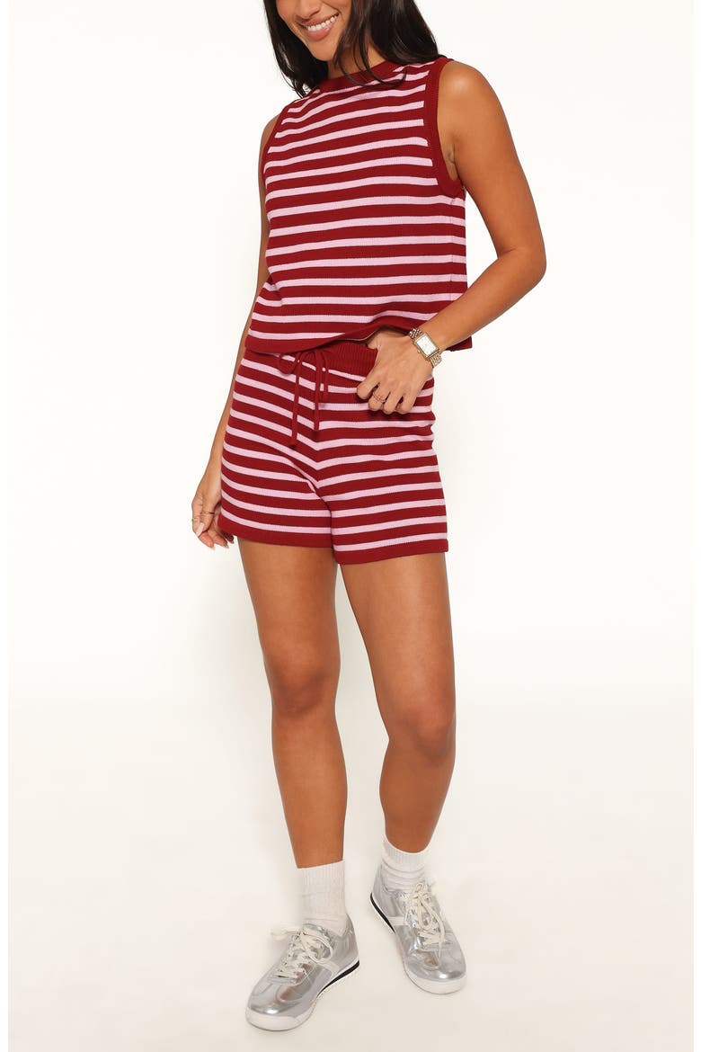 Ilona Stripe Knit Tank & Shorts Set, Main, color, BURGUNDY/ PINK STRIPE