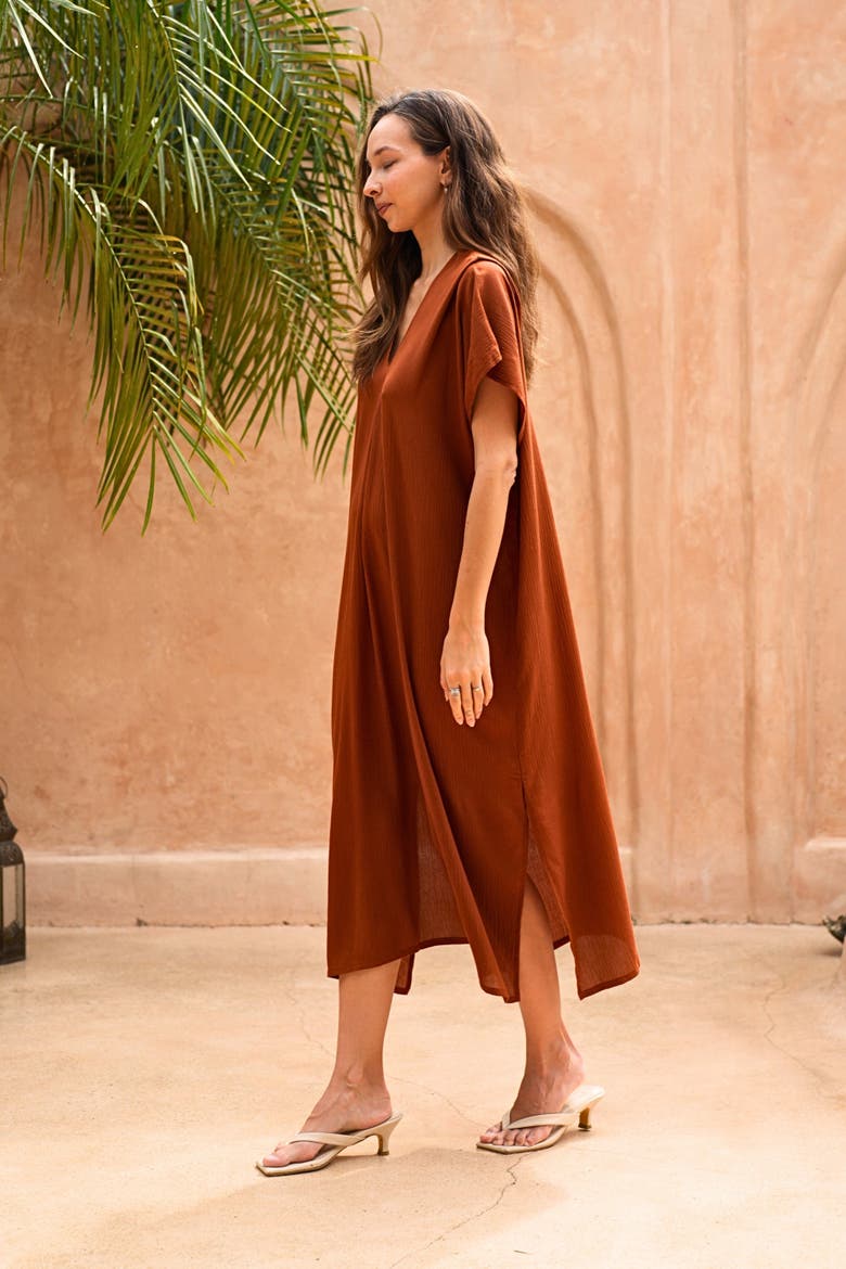 Gina Breezy Crinkle Kaftan Dress, Alternate, color, Terracotta