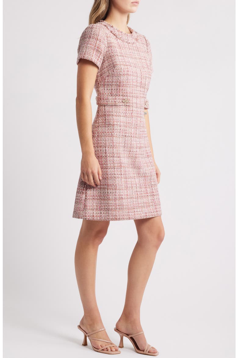 Short Sleeve Tweed Dress, Alternate, color, PINK MULTI