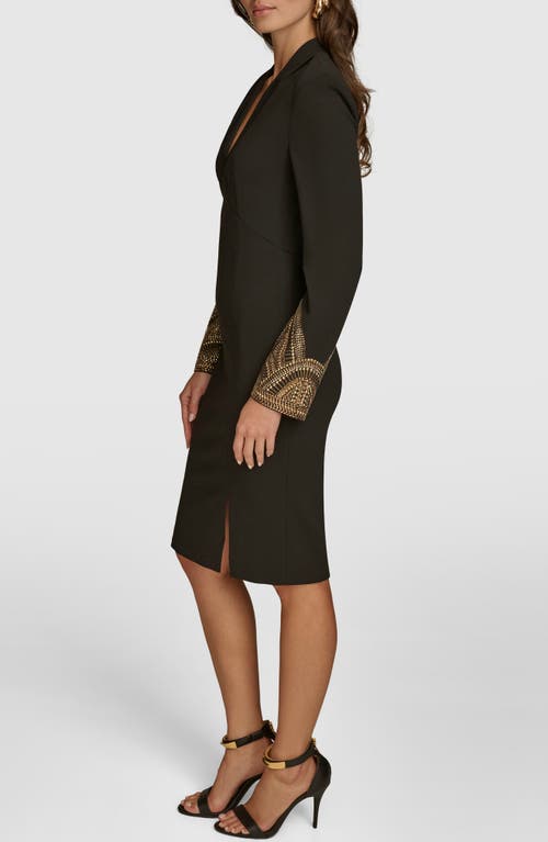 Donna Karan New York Embellished Long Sleeve Sheath Dress In Black