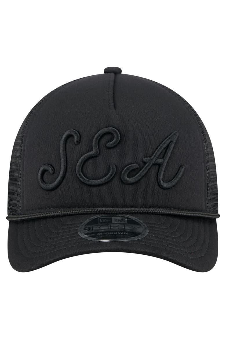 Men's New Era Black Seattle Mariners City Initial 9FORTY A-Frame M-Crown Adjustable Trucker Hat, Alternate, color, Black