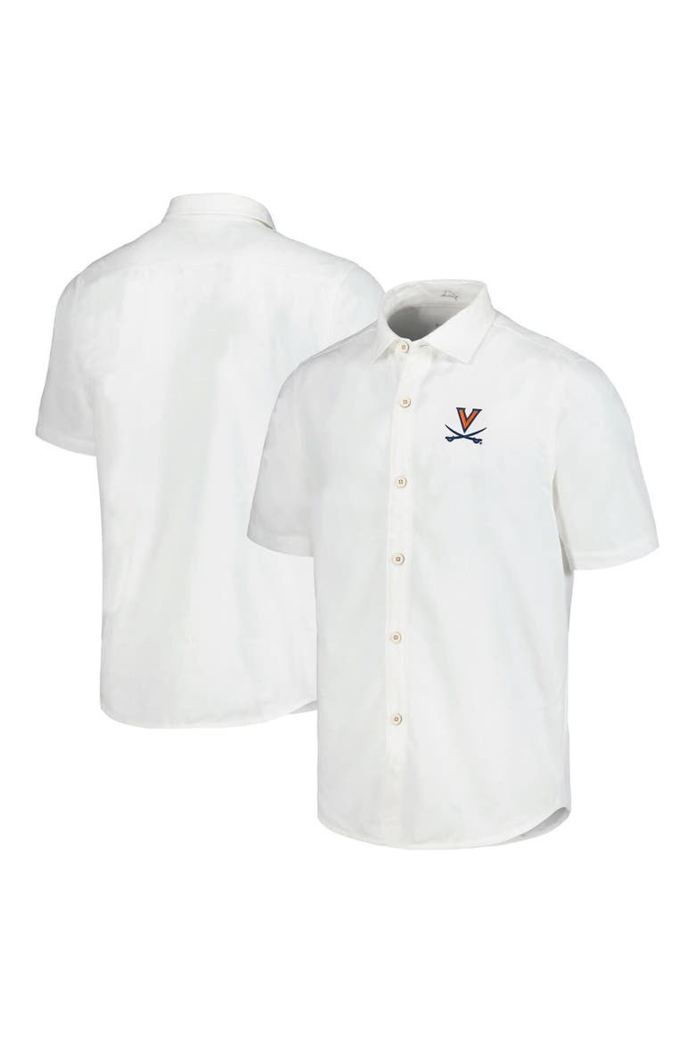 Men's Tommy Bahama White Virginia Cavaliers Coconut Point Palm Vista IslandZone Camp Button-Up Shirt, Main, color, White