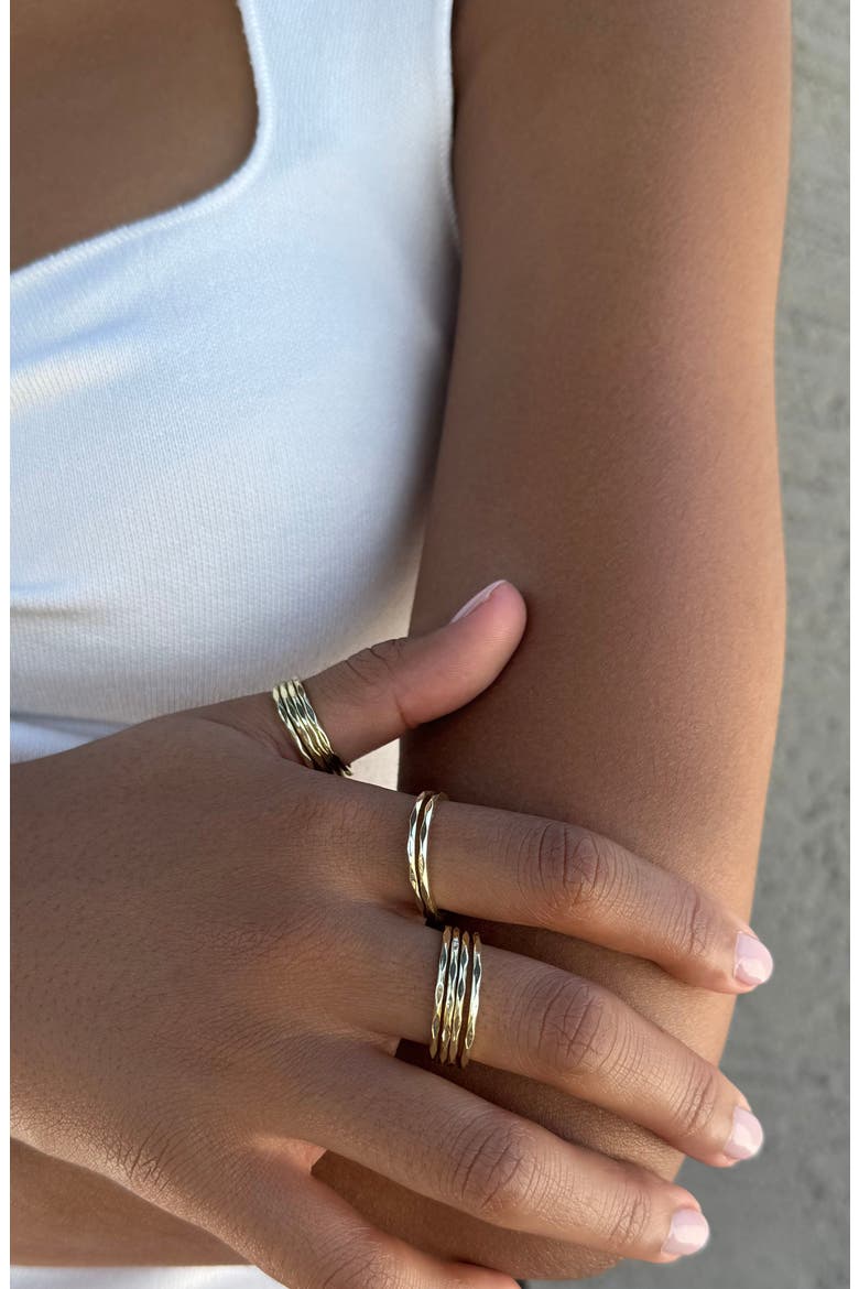 Set of 10 Hammered Band Rings, Alternate, color, GOLD