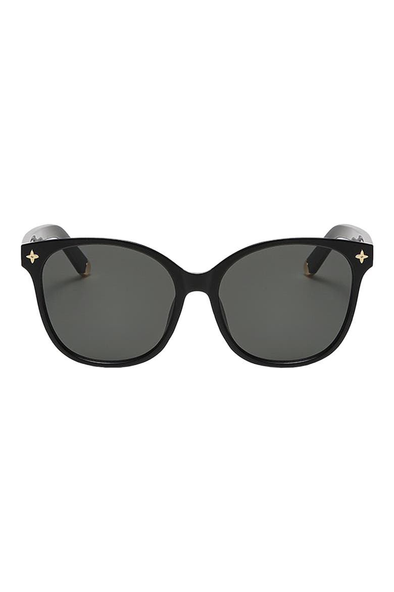 Cara 56mm Polarized Round Sunglasses, Main, color, BLACK