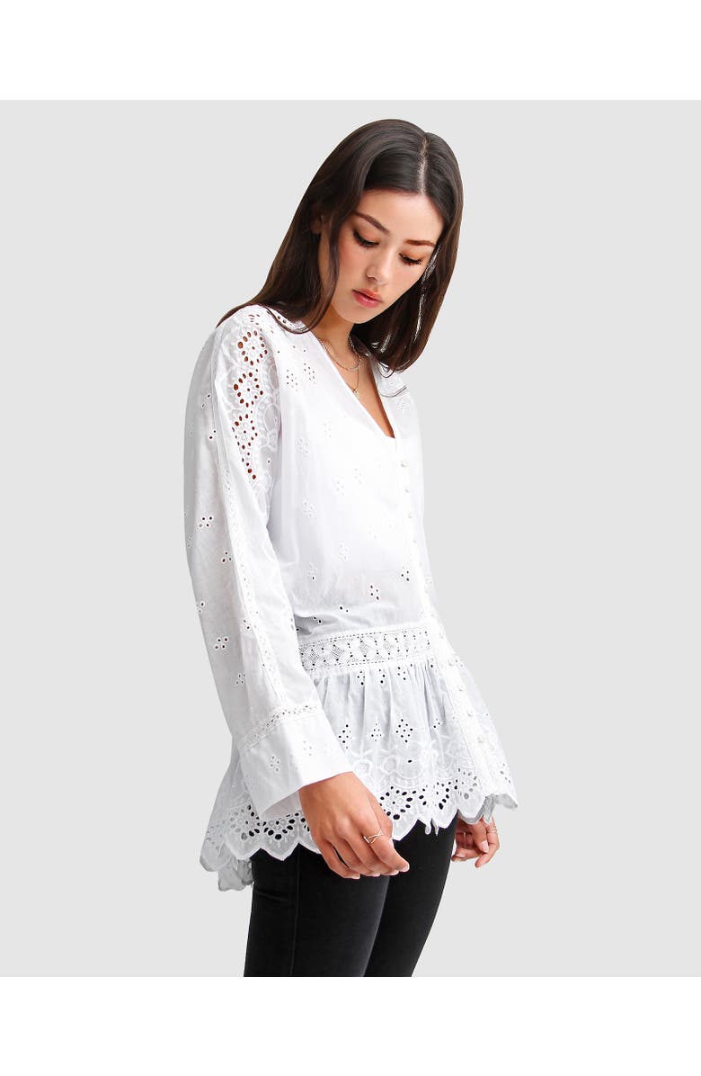 Belle & Bloom Unbutton Me Eyelet Button Down Shirt, Alternate, color, White