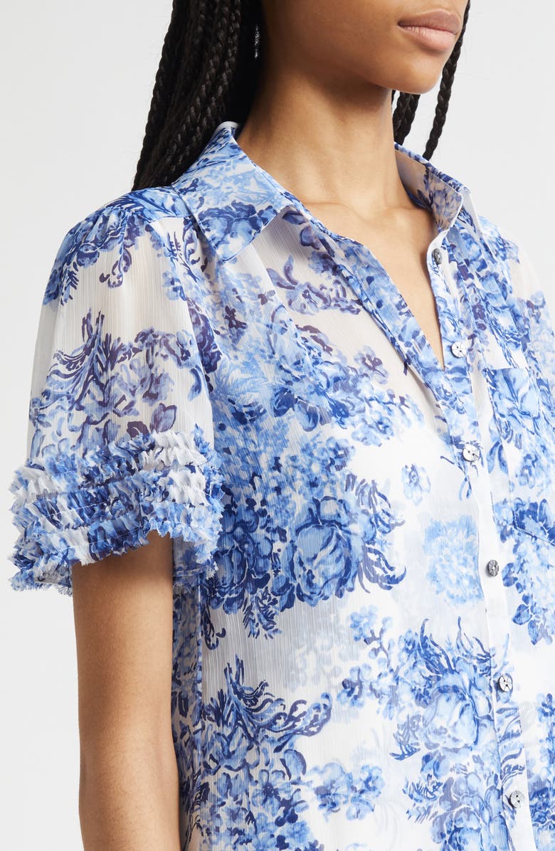 Cinq à Sept Print Ruffle Minidress, Alternate, color, Endless Sky Multi