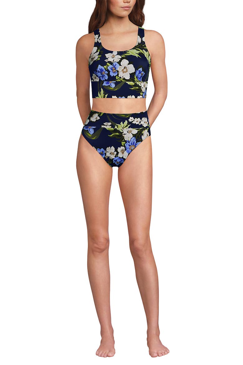 Tugless Tankini Top and High Waisted Bottom Swimsuit Set, Main, color, Deep Sea/Blue Floral Tropic