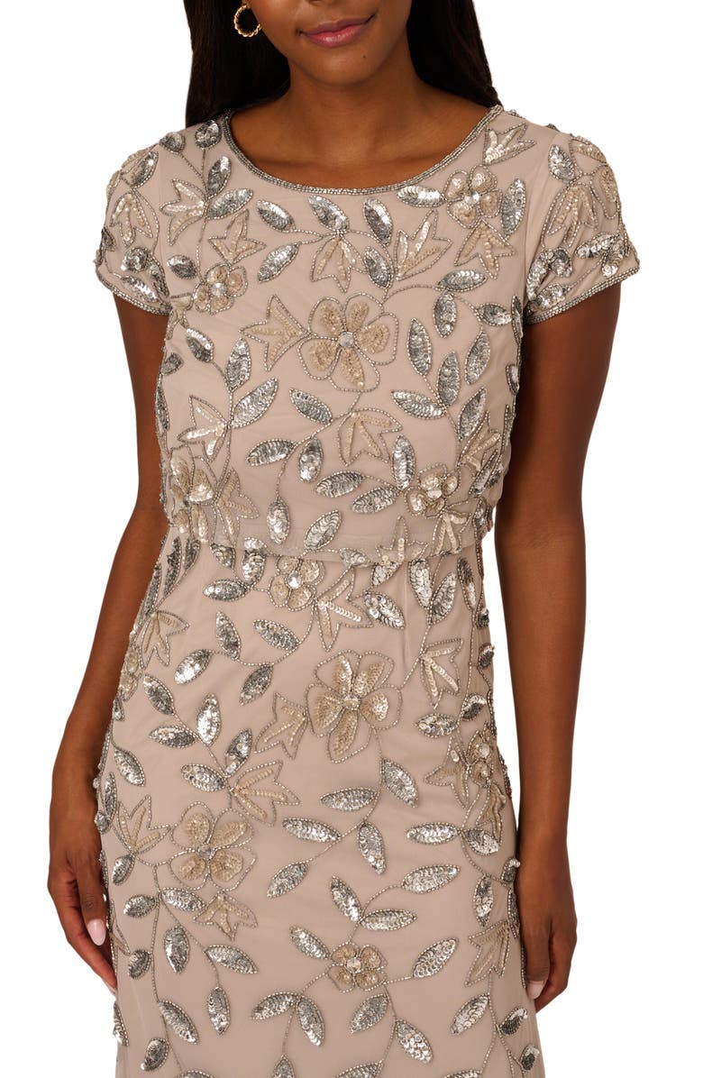 Adrianna Papell Beaded Mesh Gown, Alternate, color, 