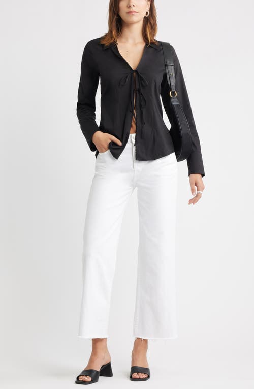 Open Edit Tie Front Cotton Blend Poplin Shirt In Black