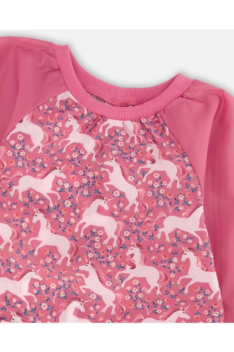 Little Girl's School Apron Pink Printed Unicorn, Alternate, color, Printed Unicorns