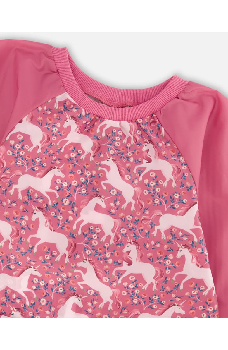 Deux par Deux Little Girl's School Apron Pink Printed Unicorn, Alternate, color, 