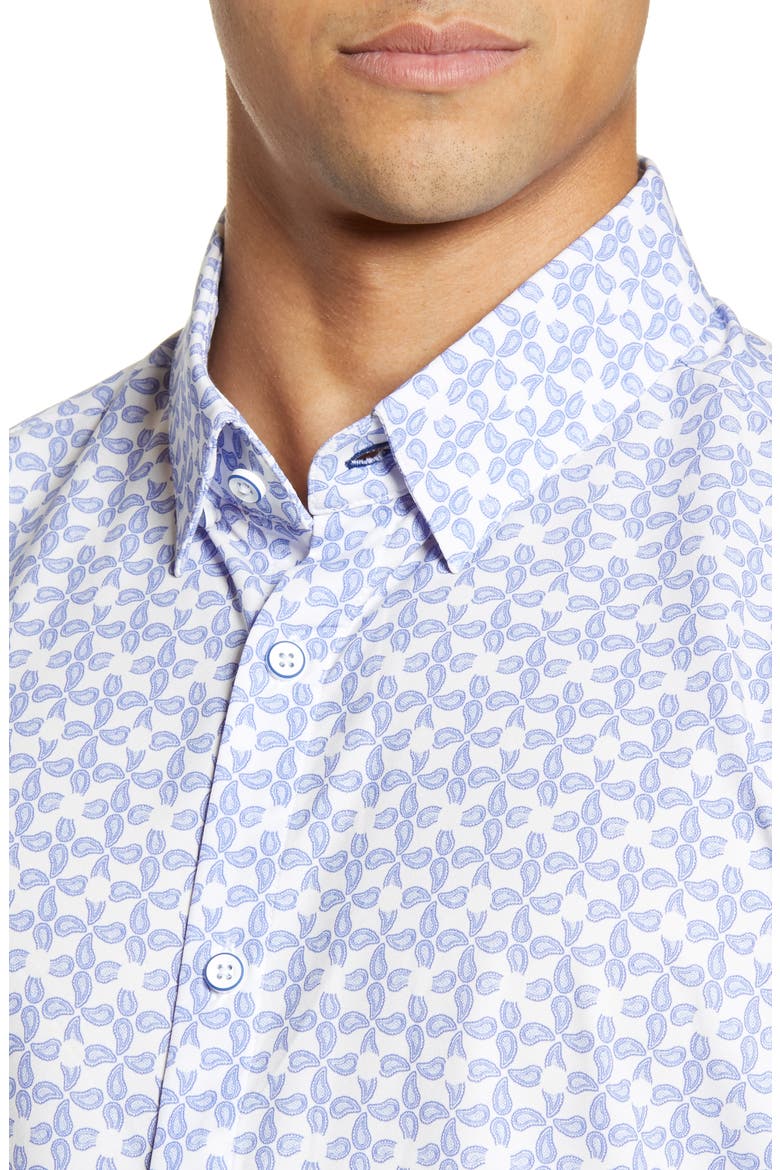 Mizzen + Main Leeward Trim Fit Paisley Short Sleeve Button-Up Performance Shirt, Alternate, color, NAVY PAISLEY PRINT