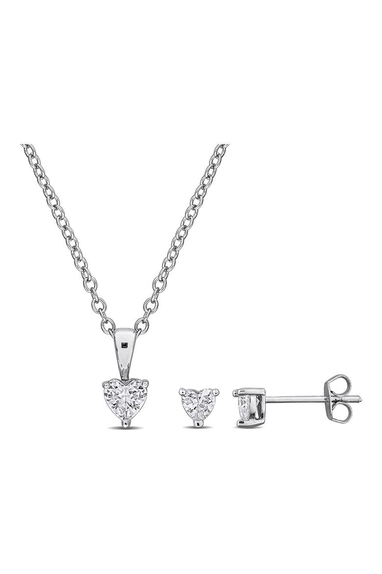 Heart Cut Cubic Zirconia Earrings & Necklace Set, Main, color, SILVER